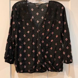 Express Printed 3/4 Sleeve Top w/ Shoulder Detail